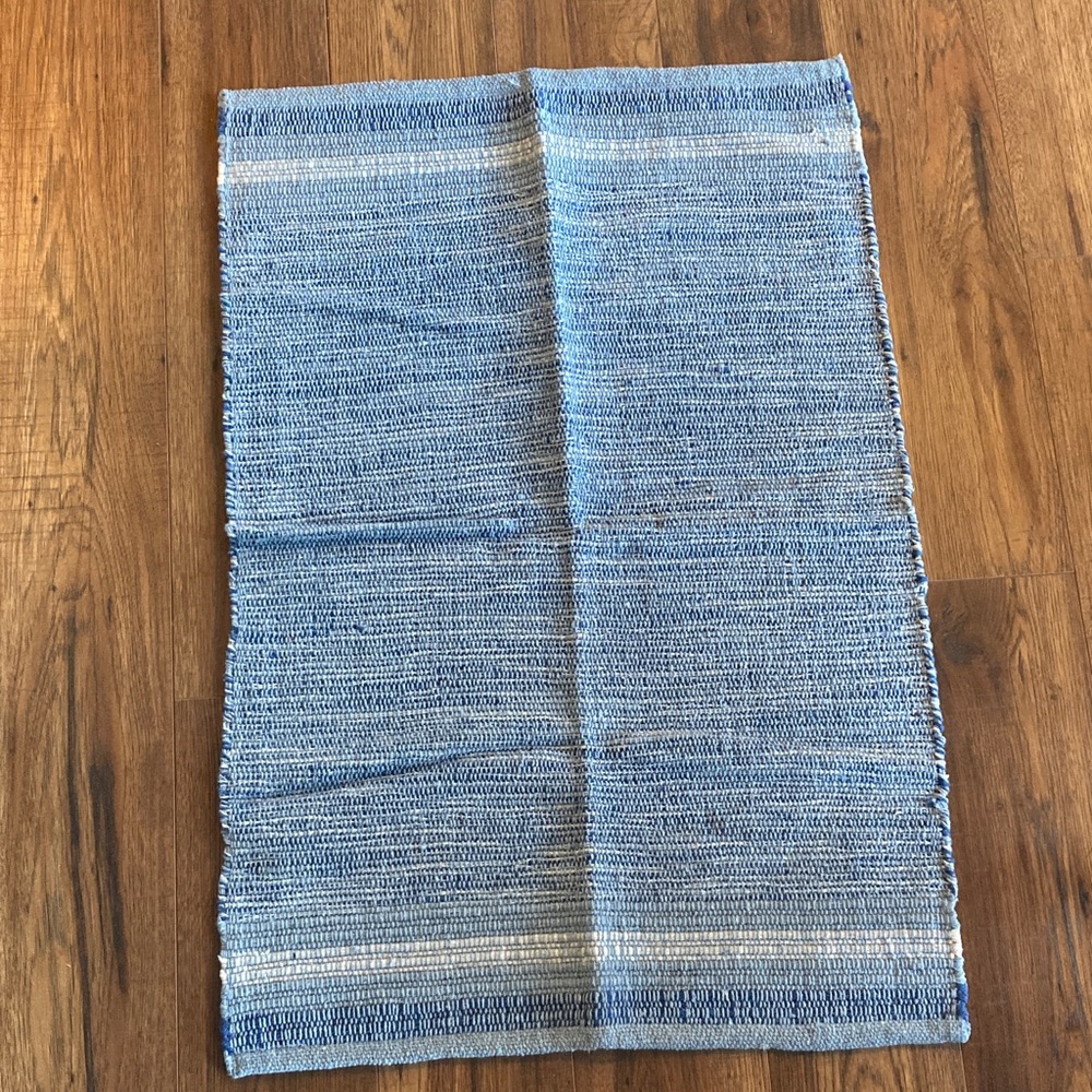 Casual rustic denim  blue throw rug . Textured Home Accessory